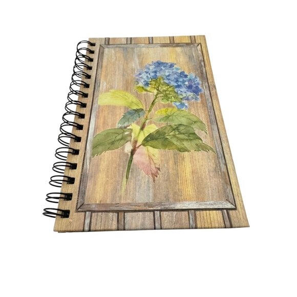 Penman Paper Spiral Journal With Hydrangea Floral Design On Woodgrain Cover Line - Picture 5 of 8